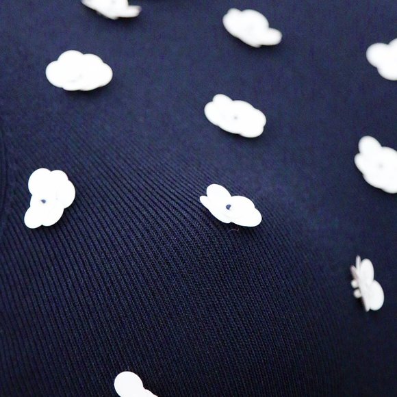 Michael Kors Navy Blue White Sequins Floral Rosette Embellished Knit Midi Dress - Picture 4 of 16